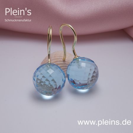 Unikat Blautopas Ohrringe große Kugel Gold